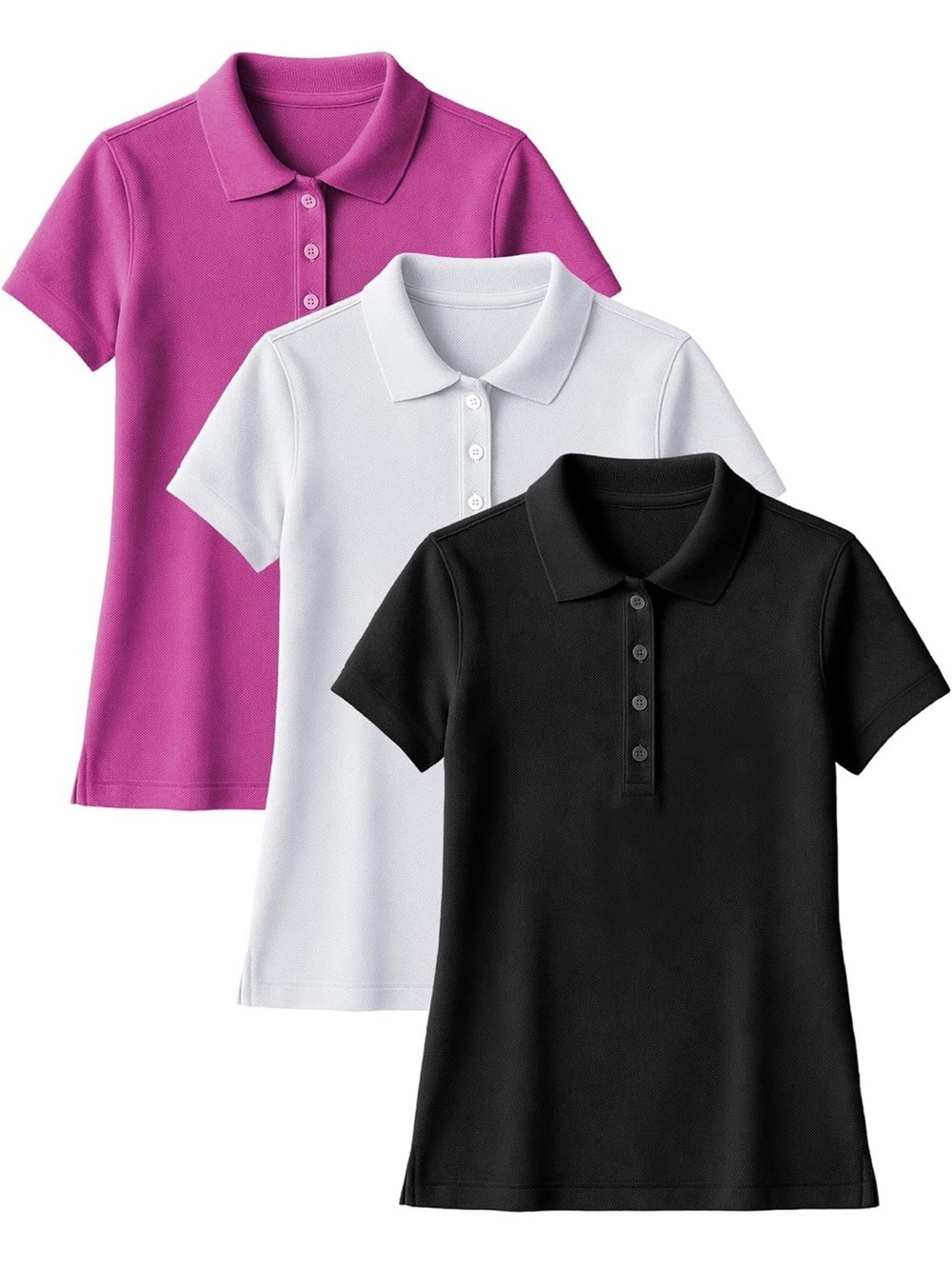 Women’s ' Short Sleeve Polo Pack — Black, White & Fuchsia NWT